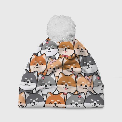 Шапка 3D c помпоном Веселые shiba inu, цвет 3D печать