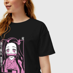 Женская футболка хлопок Oversize Клинок рассекающий демонов Незуко Камадо - фото 2