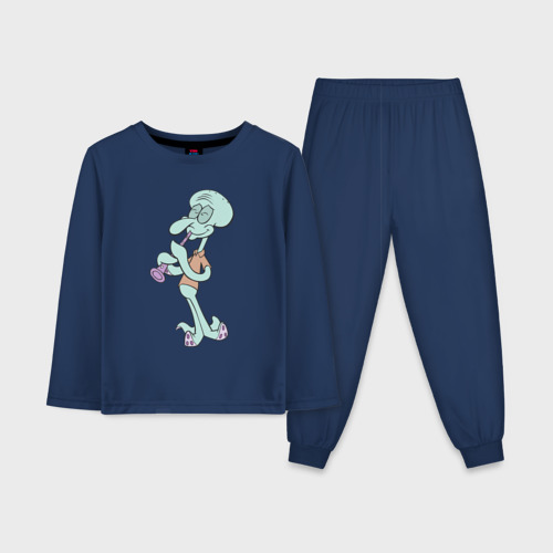 Детская пижама с лонгсливом хлопок Сквидвард Тентаклс, цвет темно-синий