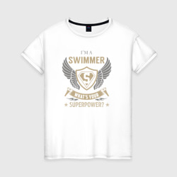 Я пловец. А у тебя какая суперсила? – Женская футболка хлопок с принтом купить со скидкой в -20%