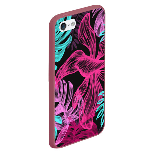 Чехол для iPhone 5/5S матовый Папоротниковый неон, цвет малиновый - фото 3