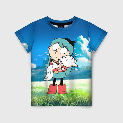 Детская футболка с принтом Хильда в зеленом поле, вид спереди №1