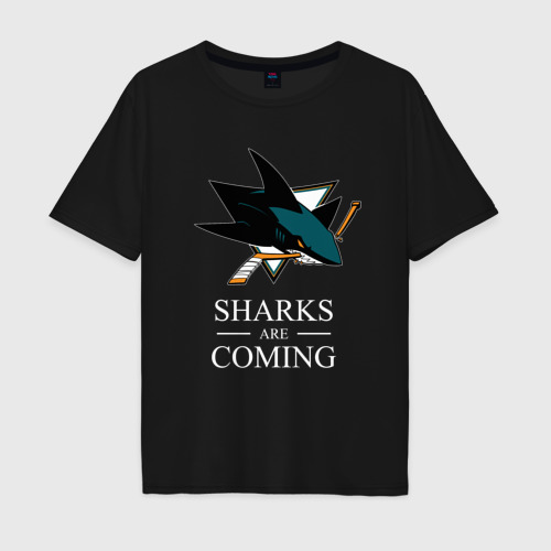 Мужская футболка хлопок Oversize Sharks are coming, Сан-Хосе Шаркс San Jose Sharks, цвет черный