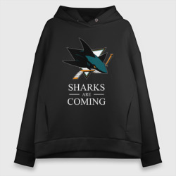 Женское худи Oversize хлопок Sharks are coming, Сан-Хосе Шаркс San Jose Sharks