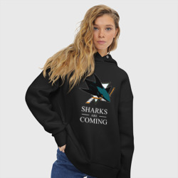 Женское худи Oversize хлопок Sharks are coming, Сан-Хосе Шаркс San Jose Sharks - фото 2