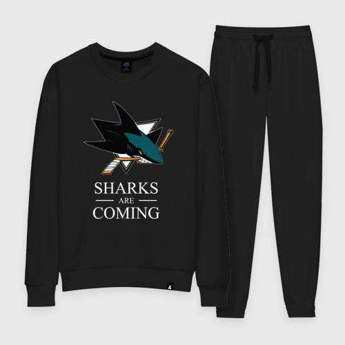 Женский костюм хлопок Sharks are coming, Сан-Хосе Шаркс San Jose Sharks, цвет черный