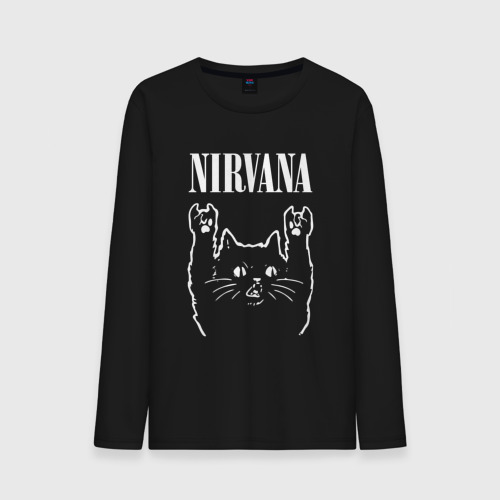 Мужской лонгслив хлопок Nirvana Rock Cat, Нирвана, цвет черный