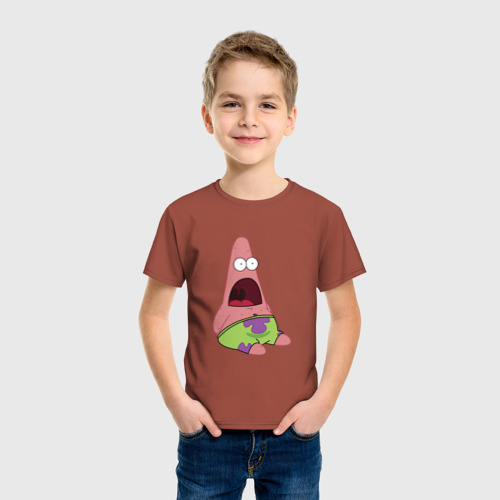 Детская футболка хлопок Патрик, друг Спанч Боба, цвет кирпичный - фото 3