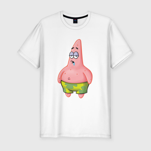 Мужская приталенная футболка из хлопка с принтом Звезда Патрик, вид спереди №1