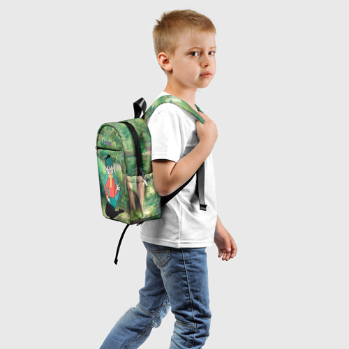 Детский рюкзак 3D с принтом Хильда сидит в лесу, вид сзади #1
