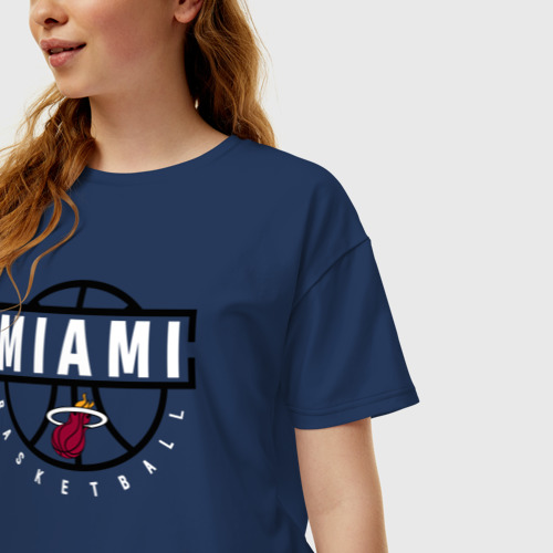 Женская футболка хлопок Oversize Miami heat NBA Маями Хит НБА, цвет темно-синий - фото 3