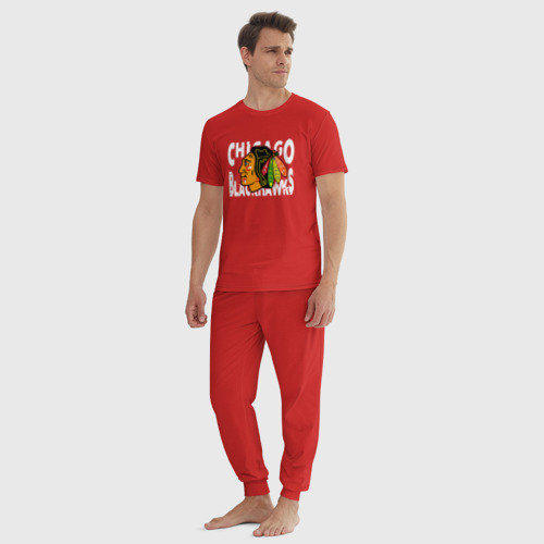 Мужская пижама хлопок с принтом Чикаго Блэкхокс, Chicago Blackhawks, вид сбоку #3