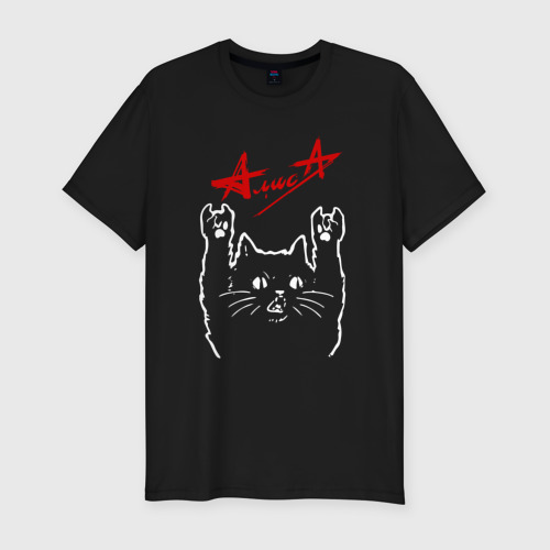Мужская футболка хлопок Slim Алиса, Рок кот, цвет черный