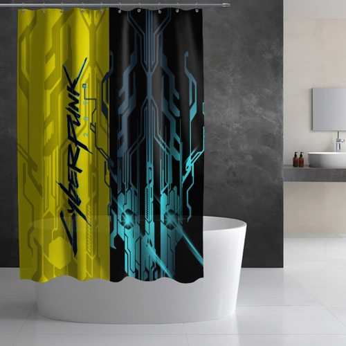 Штора 3D для ванной Cyberpunk 2077 Логотип - фото 2
