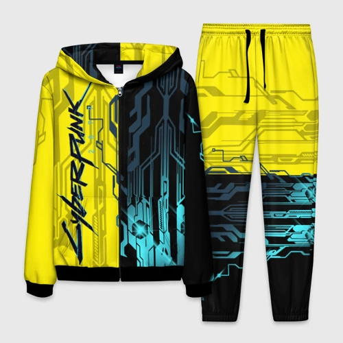 Мужской 3D костюм с принтом CYBERPUNK | 2077 | Логотип, вид спереди #2