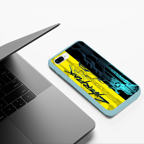 Чехол для iPhone 7Plus/8 Plus матовый Cyberpunk 2077 Логотип, цвет мятный - фото 5