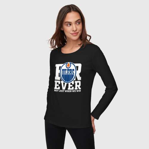 Женский лонгслив хлопок Forever not just when We win, Эдмонтон Ойлерз, Edmonton Oilers, цвет черный - фото 3