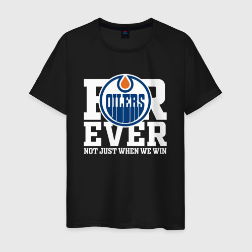 Мужская футболка хлопок Forever not just when We win, Эдмонтон Ойлерз, Edmonton Oilers, цвет черный