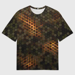 Женская футболка oversize 3D Стальной камуфляж 3Д броня свечение