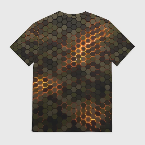 Мужская футболка 3D с принтом Стальной камуфляж 3Д броня свечение - картинка 2 Мужская футболка 3D Стальной камуфляж 3Д броня свечение - фото 2