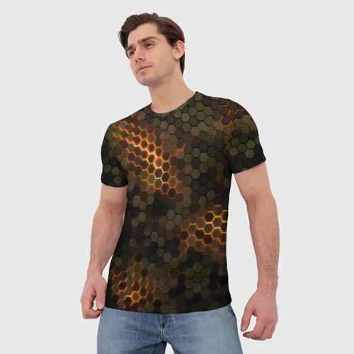 Мужская футболка 3D с принтом Стальной камуфляж 3Д броня свечение - картинка 3 Мужская футболка 3D Стальной камуфляж 3Д броня свечение - фото 3