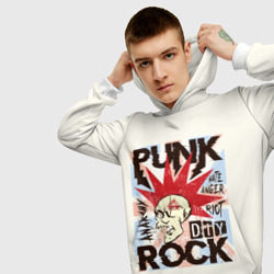 Толстовка с принтом Punk Rock (Панк) для мужчины, вид на модели спереди №3. Цвет основы: белый