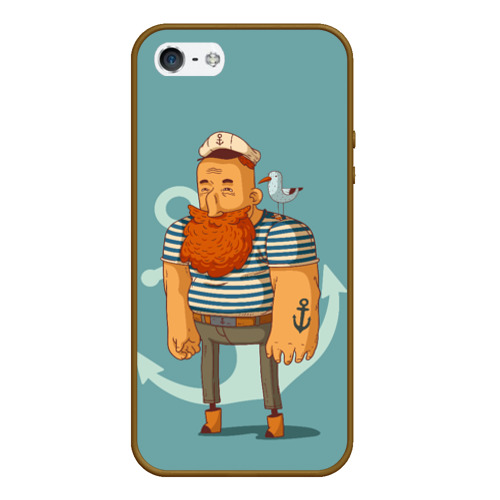 Чехол для iPhone 5/5S матовый Старый добрый моряк, цвет коричневый