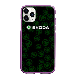 Чехол для iPhone 11 Pro Max матовый Skoda паттерн логотипов