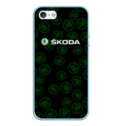 Чехол для iPhone 5/5S матовый Skoda паттерн логотипов