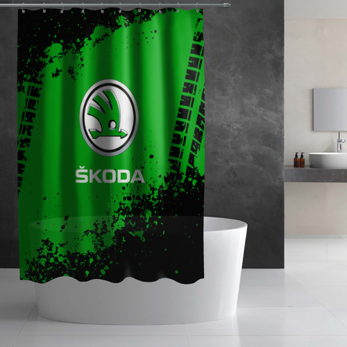Штора 3D для ванной Skoda следы от шин - фото 2