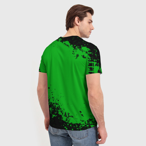 Мужская футболка 3D с принтом Skoda следы от шин, вид сзади #2