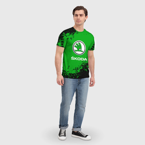 Мужская футболка 3D с принтом Skoda следы от шин, вид сбоку #3