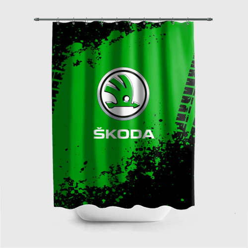 Штора 3D для ванной Skoda следы от шин