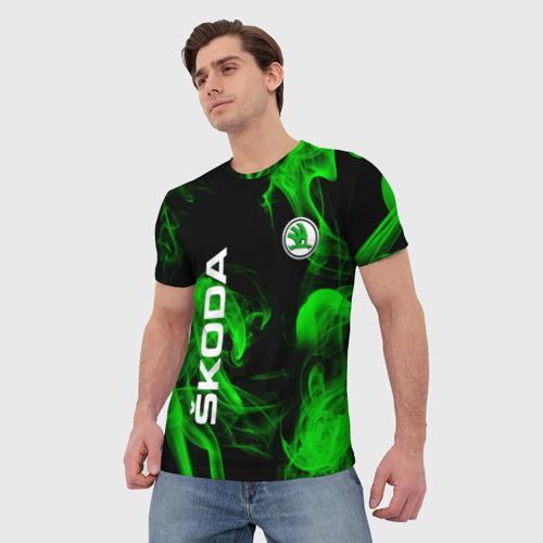 Мужская футболка 3D Skoda: Green Smoke, цвет 3D печать - фото 3