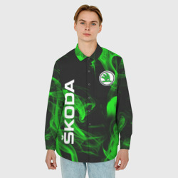 Мужская рубашка oversize 3D Skoda: Green Smoke - фото 2