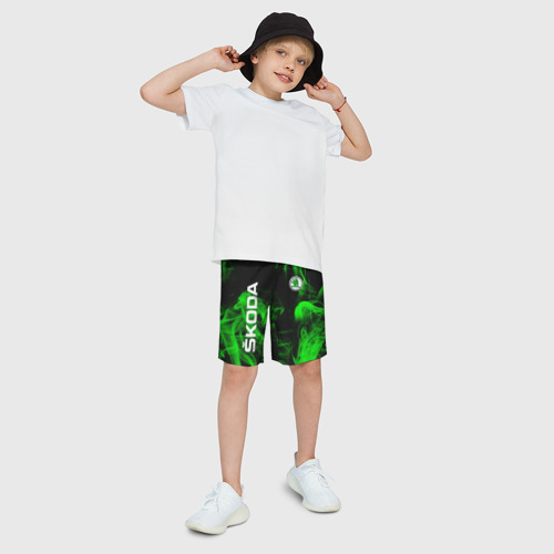 Детские спортивные шорты 3D Skoda: Green Smoke, цвет 3D печать - фото 3