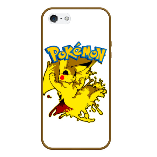 Чехол для iPhone 5/5S матовый Пикачу злой Pokemon, цвет коричневый