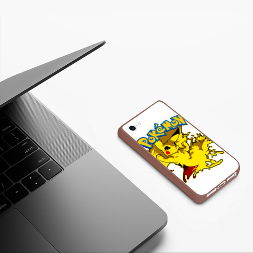 Чехол для iPhone 5/5S матовый Пикачу злой Pokemon, цвет коричневый - фото 5