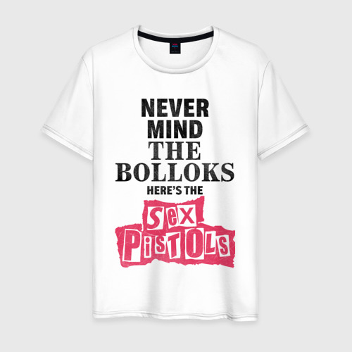 Мужская футболка из хлопка с принтом Here's the Sex Pistols - never mind the bolloks, вид спереди №1