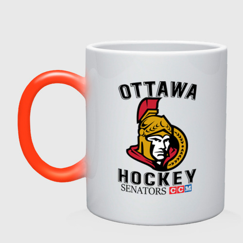 Кружка хамелеон Ottawa Senators Оттава Сенаторз, цвет белый + красный