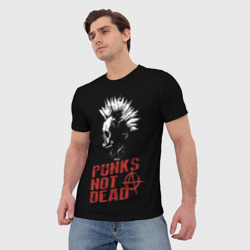 Футболка с принтом Punk's Not Dead Панк для мужчины, вид на модели спереди №2. Цвет основы: белый