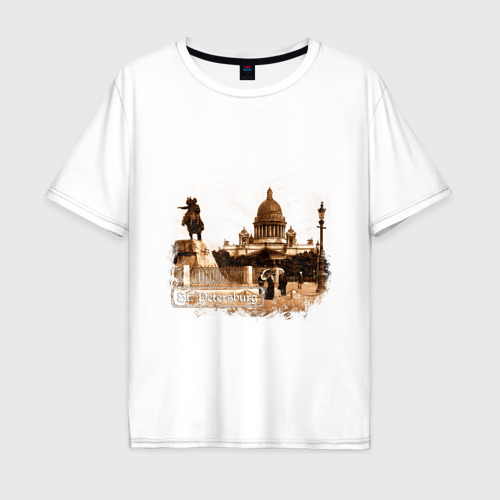 Мужская футболка хлопок Oversize Санкт-Петербург. Ретро Питер, цвет белый