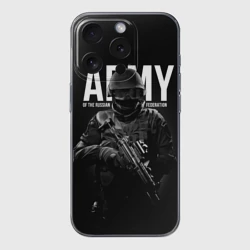 Чехол для iPhone 15 Pro Max силиконовый с защитой камеры Army. RF