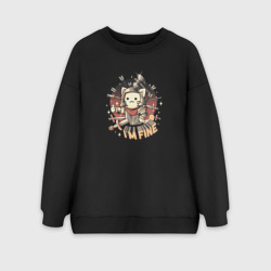 Женский свитшот oversize без начеса хлопок Cat is Fine - милый маленький рыцарь кот мем