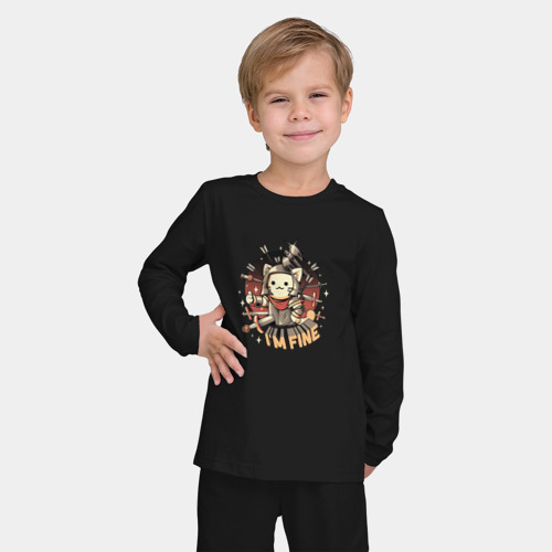 Детская пижама с лонгсливом хлопок Cat is Fine, цвет черный - фото 3