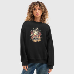 Женский свитшот oversize без начеса хлопок Cat is Fine - милый маленький рыцарь кот мем - фото 2