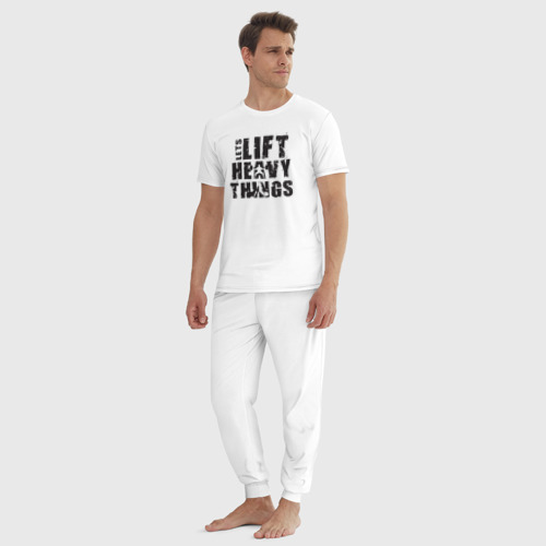 Мужская пижама хлопок Давайте поднимать тяжелые вещи, цвет белый - фото 5