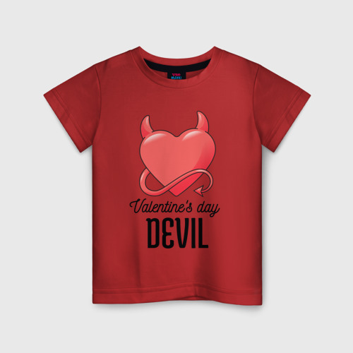 Детская футболка хлопок с принтом Valentine's Day Devil, вид спереди #2