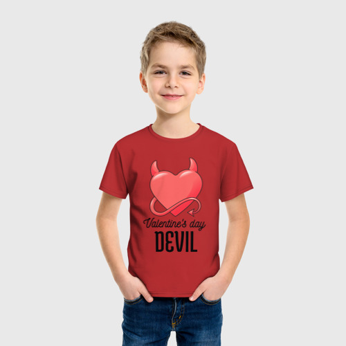 Детская футболка хлопок с принтом Valentine's Day Devil, фото на моделе #1