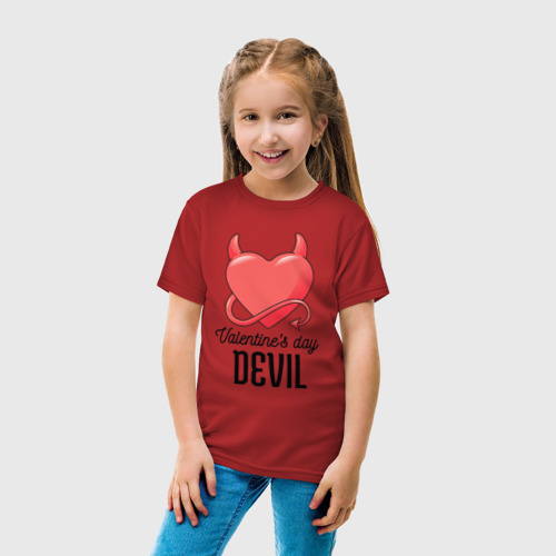 Детская футболка хлопок с принтом Valentine's Day Devil, вид сбоку #3